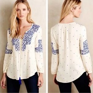 Anthropologie Vanessa Virginia Embroidered Folk Blouse